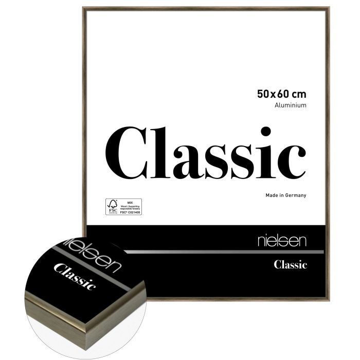 Aluminium Bilderrahmen Classic, 50 x 60 cm, Braun, gebürstet, Glas