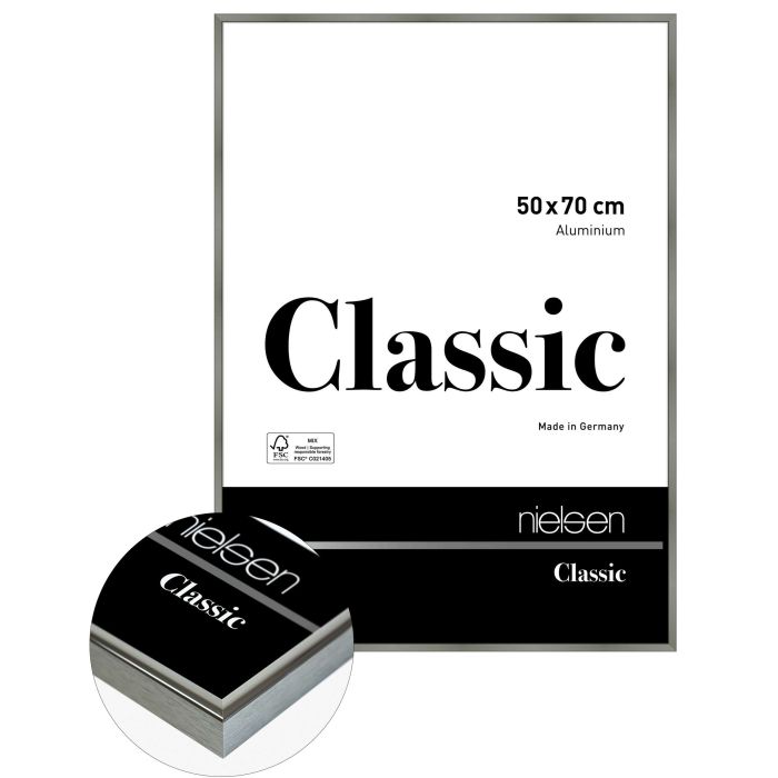 Aluminium Bilderrahmen Classic, 50 x 70 cm, Grau, matt, Glas