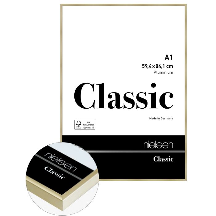 Aluminium Bilderrahmen Classic, 59,4 x 84,1 cm (A1), Gold, matt, Glas