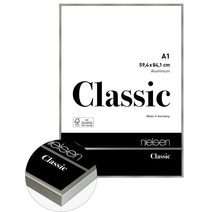 Aluminium Bilderrahmen Classic, 59,4 x 84,1 cm (A1), Hellgrau, matt, Glas