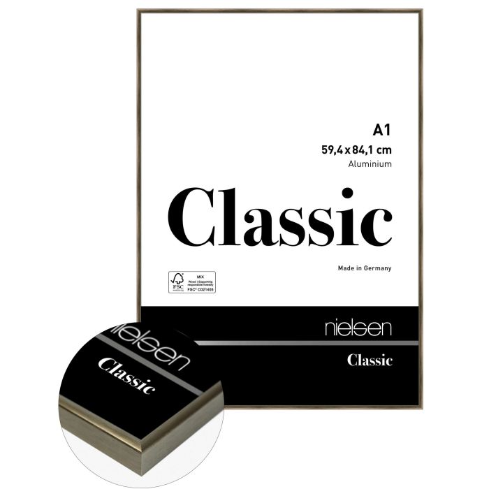 Aluminium Bilderrahmen Classic, 59,4 x 84,1 cm (A1), Braun, gebürstet, Glas