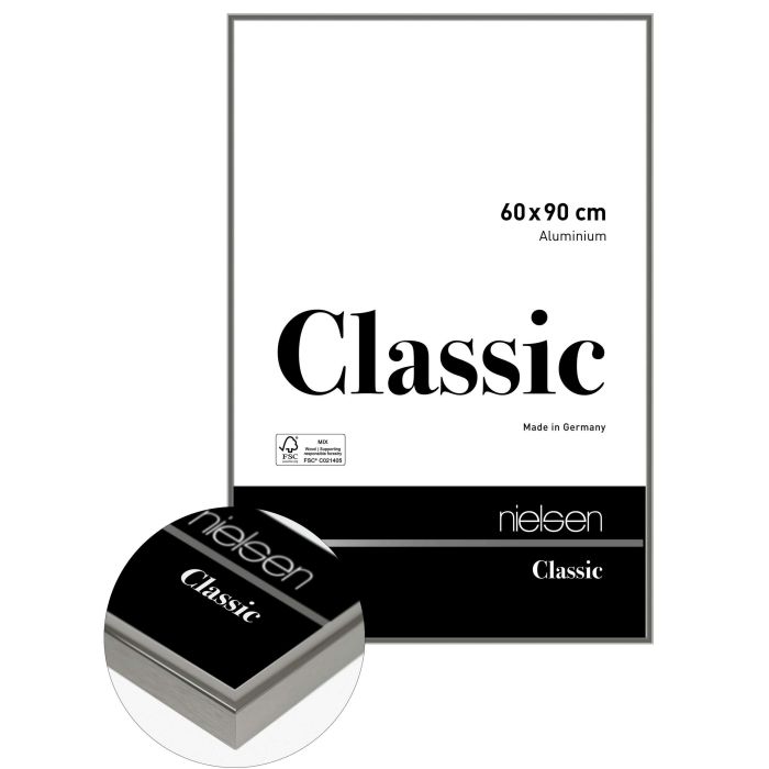 Aluminium Bilderrahmen Classic, 60 x 90 cm, Grau, glänzend, Glas