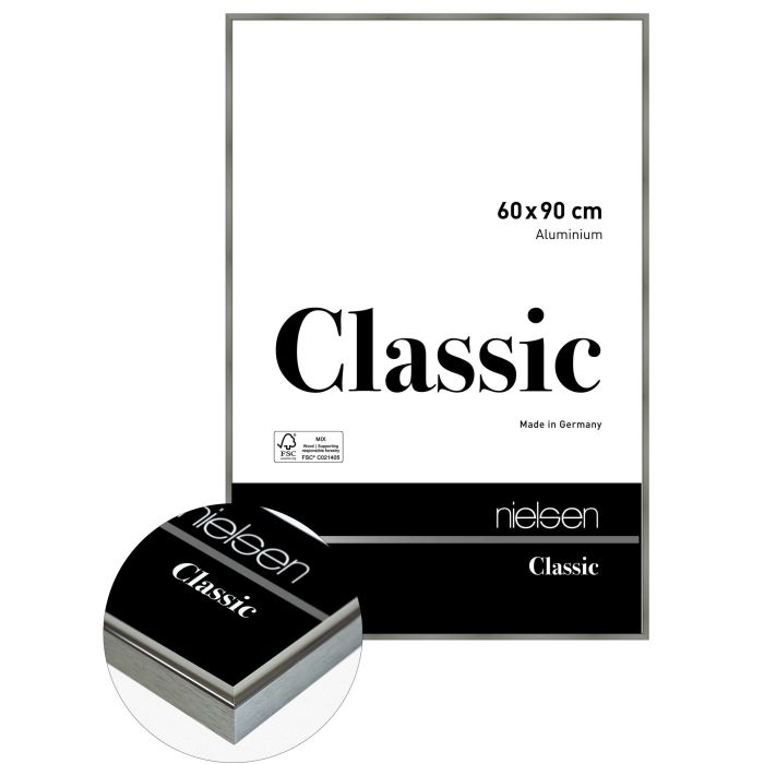 Aluminium Bilderrahmen Classic, 60 x 90 cm, Grau, matt, Glas