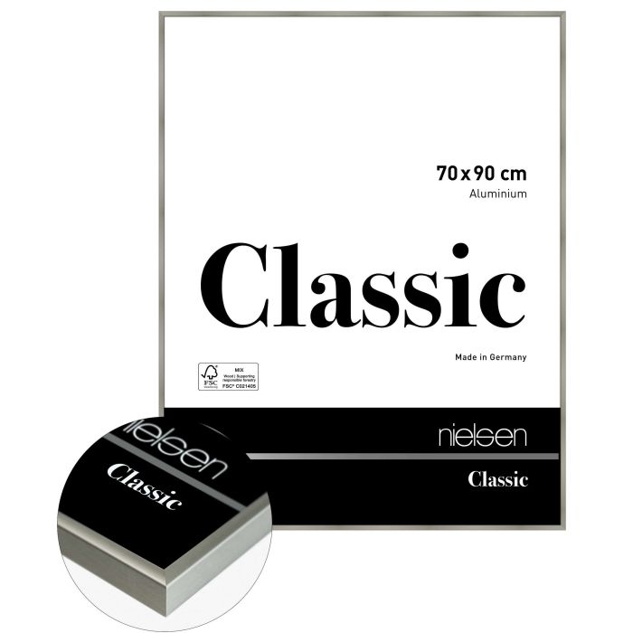 Aluminium Bilderrahmen Classic, 70 x 90 cm, Hellgrau, matt, Glas