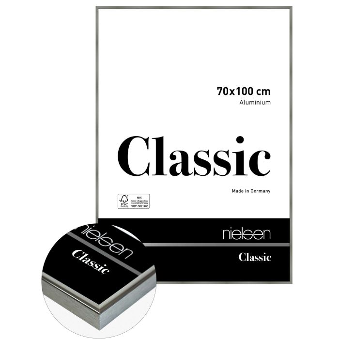 Aluminium Bilderrahmen Classic, 70 x 100 cm, Grau, matt, Glas