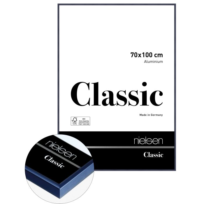 Aluminium Bilderrahmen Classic, 70 x 100 cm, Blau, matt, Glas
