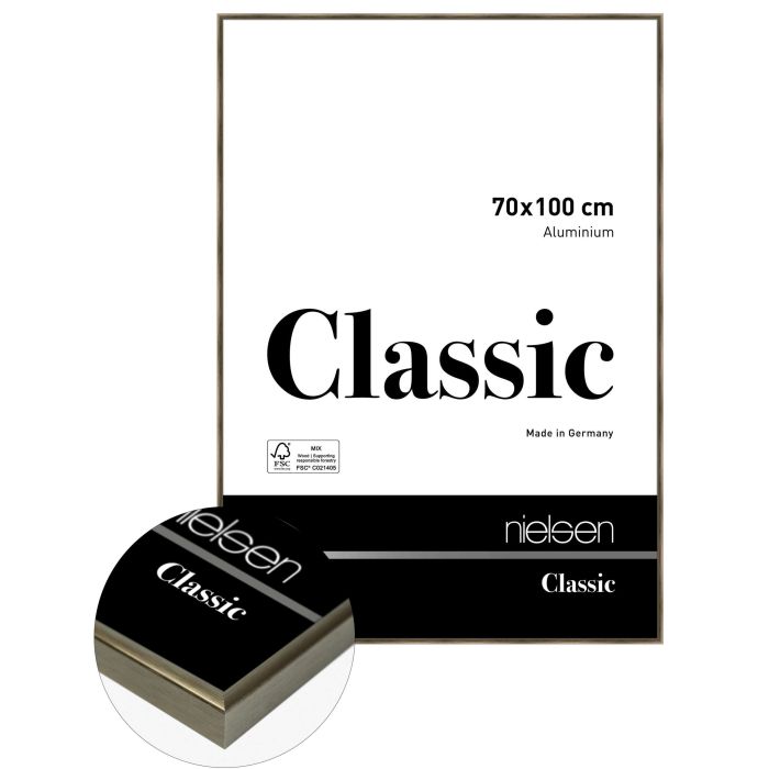 Aluminium Bilderrahmen Classic, 70 x 100 cm, Braun, gebürstet, Glas