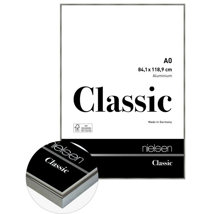 Aluminium Bilderrahmen Classic, 84,1 x 118,9 cm (A0), Grau, matt, Glas