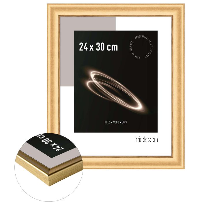Holz Bilderrahmen Derby, 24 x 30 cm, Gold, matt, Glas