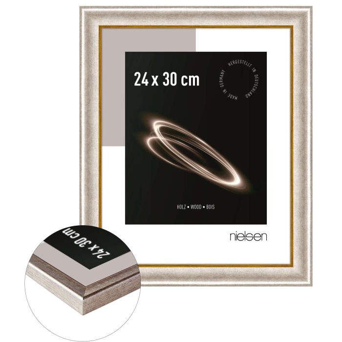 Holz Bilderrahmen Derby, 24 x 30 cm, Silber, matt, Glas