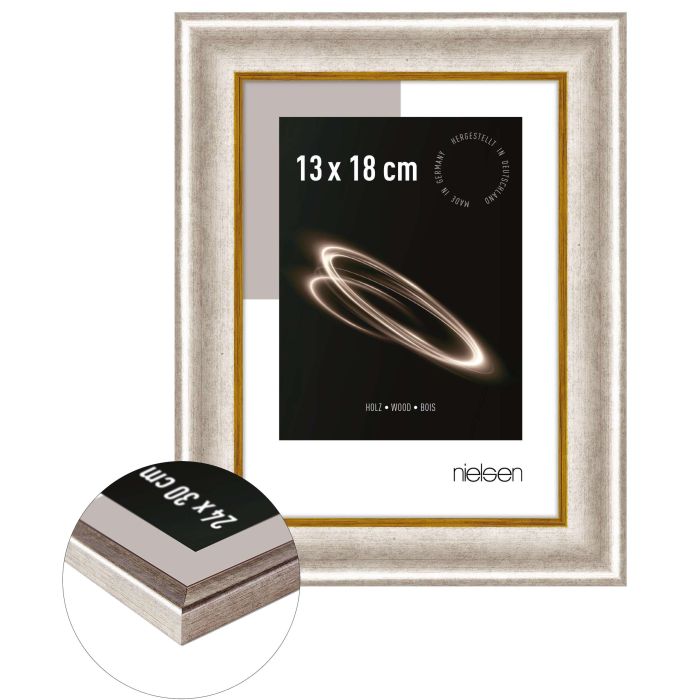Holz Bilderrahmen Derby, 13 x 18 cm, Silber, matt, Glas