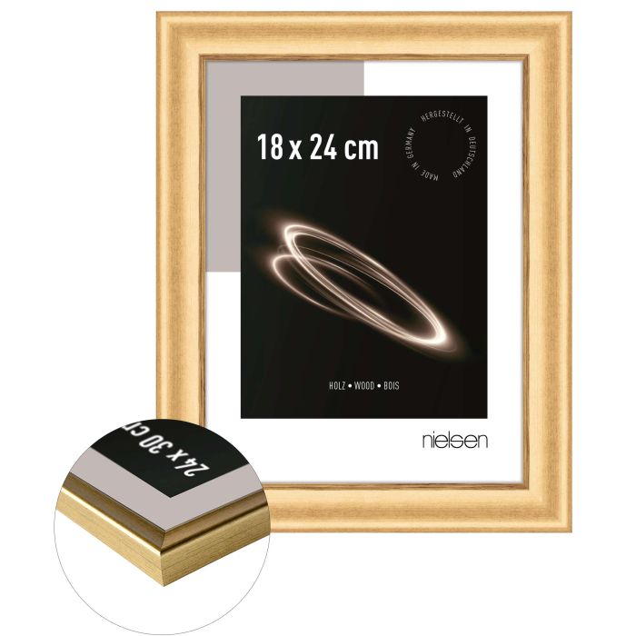 Holz Bilderrahmen Derby, 18 x 24 cm, Gold, matt, Glas