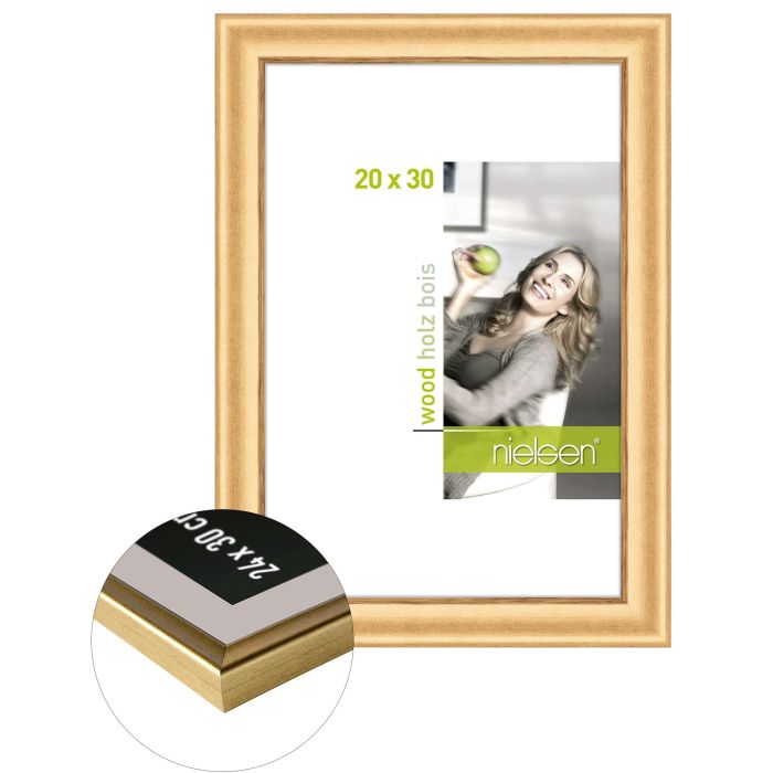 Holz Bilderrahmen Derby, 20 x 30 cm, Gold, matt, Glas