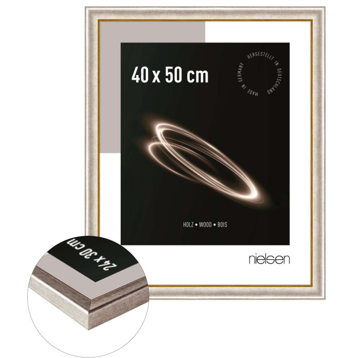 Holz Bilderrahmen Derby, 40 x 50 cm, Silber, matt, Glas