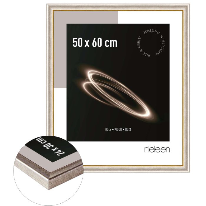 Holz Bilderrahmen Derby, 50 x 60 cm, Silber, matt, Glas