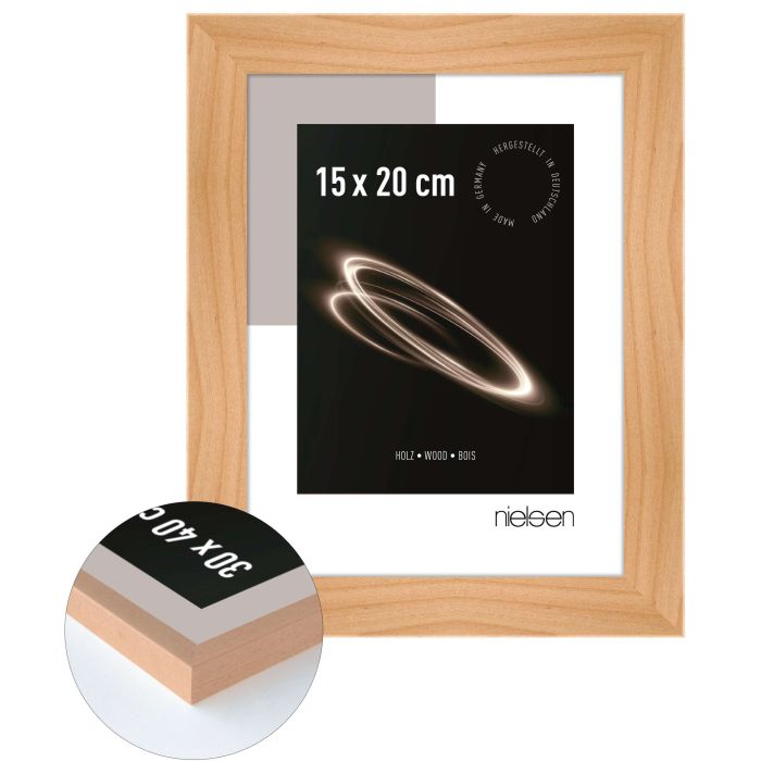 Holz Bilderrahmen Essential, 15 x 20 cm, Hellbraun, matt, Glas