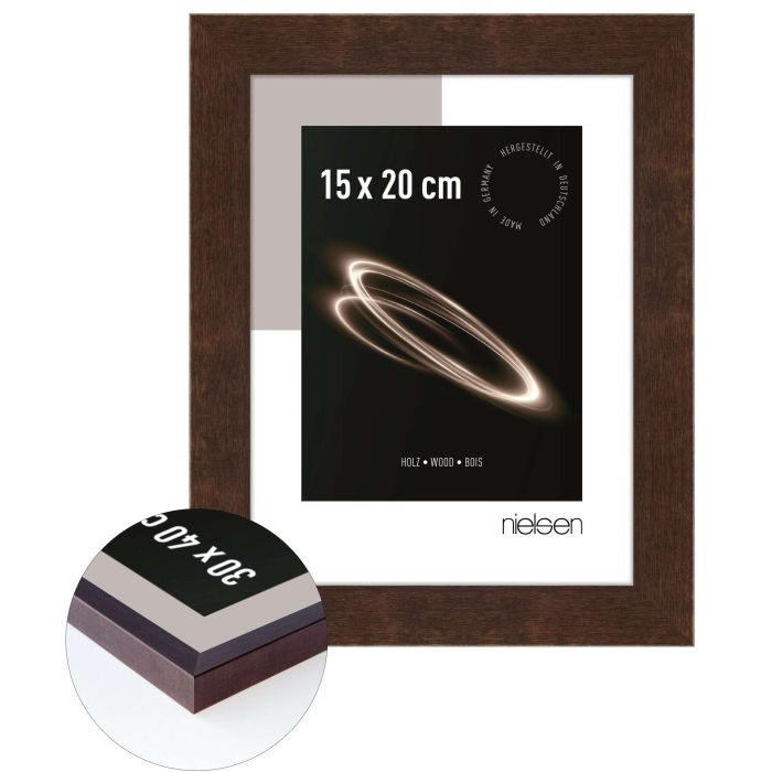 Holz Bilderrahmen Essential, 15 x 20 cm, Dunkelbraun, matt, Glas