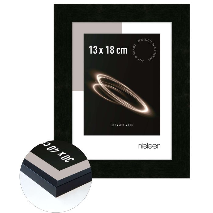 Holz Bilderrahmen Essential, 13 x 18 cm, Schwarz, matt, Glas
