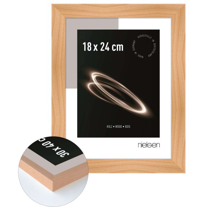 Holz Bilderrahmen Essential, 18 x 24 cm, Hellbraun, matt, Glas