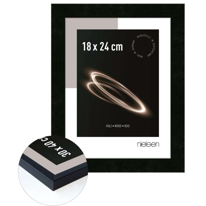 Holz Bilderrahmen Essential, 18 x 24 cm, Schwarz, matt, Glas