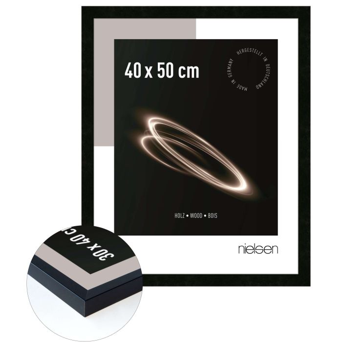 Holz Bilderrahmen Essential, 40 x 50 cm, Schwarz, matt, Glas