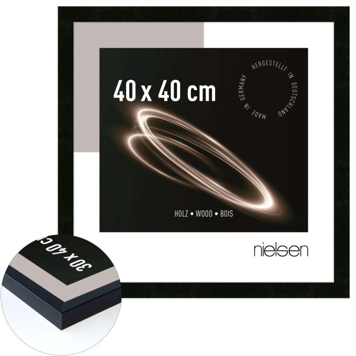 Holz Bilderrahmen Essential, 40 x 40 cm, Schwarz, matt, Glas