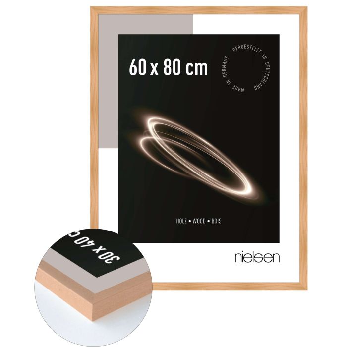 Holz Bilderrahmen Essential, 60 x 80 cm, Hellbraun, matt, Glas