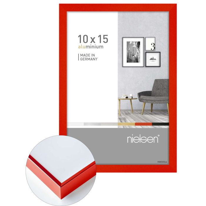 Aluminium Bilderrahmen Pixel, 10 x 15 cm, Rot, gebürstet, Glas