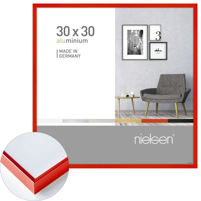 Aluminium Bilderrahmen Pixel, 30 x 30 cm, Rot, gebürstet, Glas