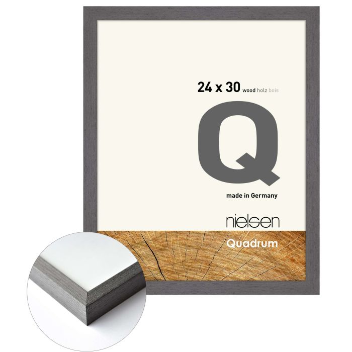 Holz Bilderrahmen Quadrum, 24 x 30 cm, Grau, matt, Glas