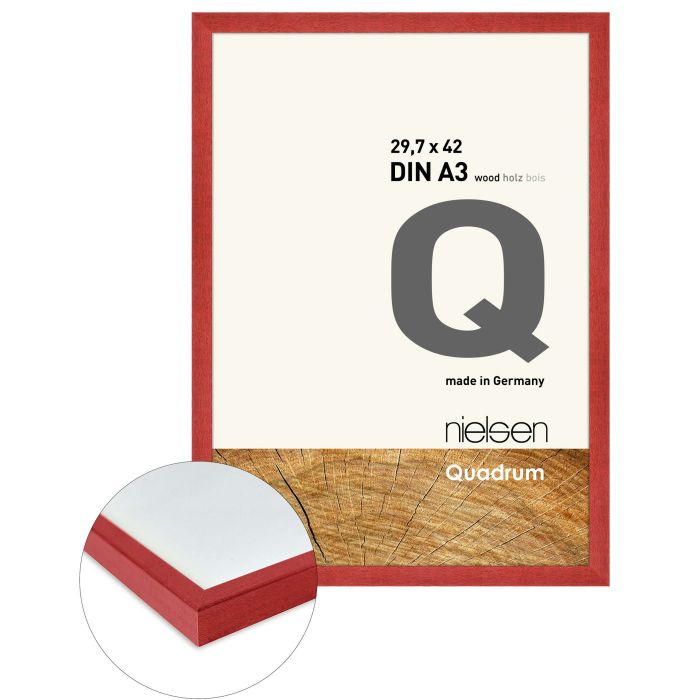 Holz Bilderrahmen Quadrum, 29,7 x 42 cm (A3), Rot, matt, Glas