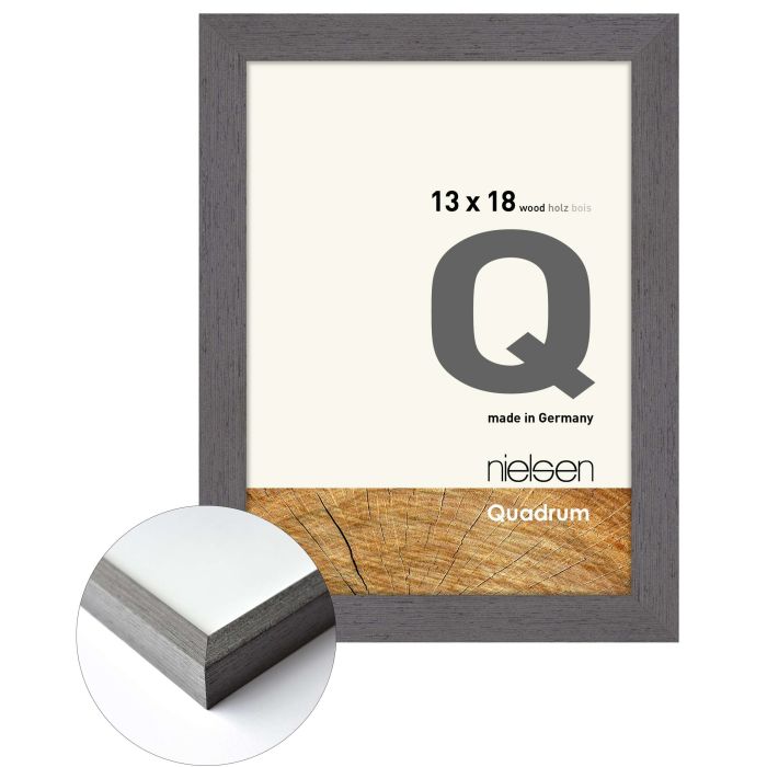 Holz Bilderrahmen Quadrum, 13 x 18 cm, Grau, matt, Glas