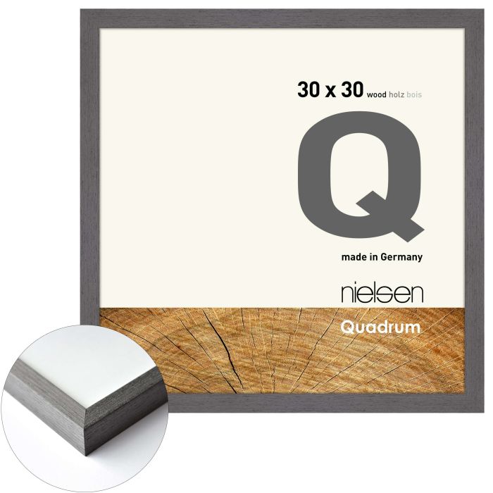 Holz Bilderrahmen Quadrum, 30 x 30 cm, Grau, matt, Glas