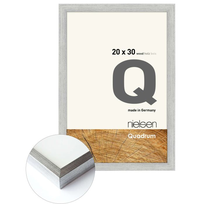 Holz Bilderrahmen Quadrum, 20 x 30 cm, Silber, matt, Glas