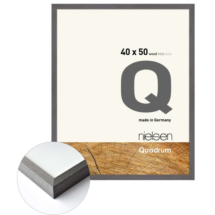 Holz Bilderrahmen Quadrum, 40 x 50 cm, Grau, matt, Glas