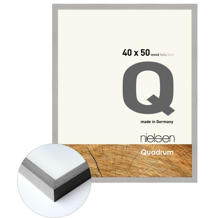 Holz Bilderrahmen Quadrum, 40 x 50 cm, Hellgrau, matt, Glas