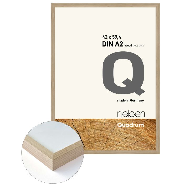 Holz Bilderrahmen Quadrum, 42 x 59,4 cm (A2), Hellbraun, matt, Glas