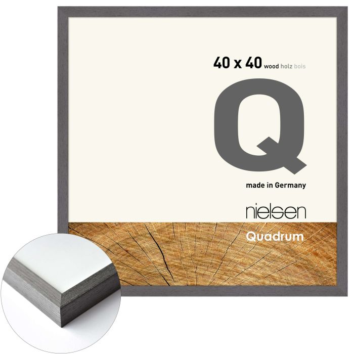 Holz Bilderrahmen Quadrum, 40 x 40 cm, Grau, matt, Glas