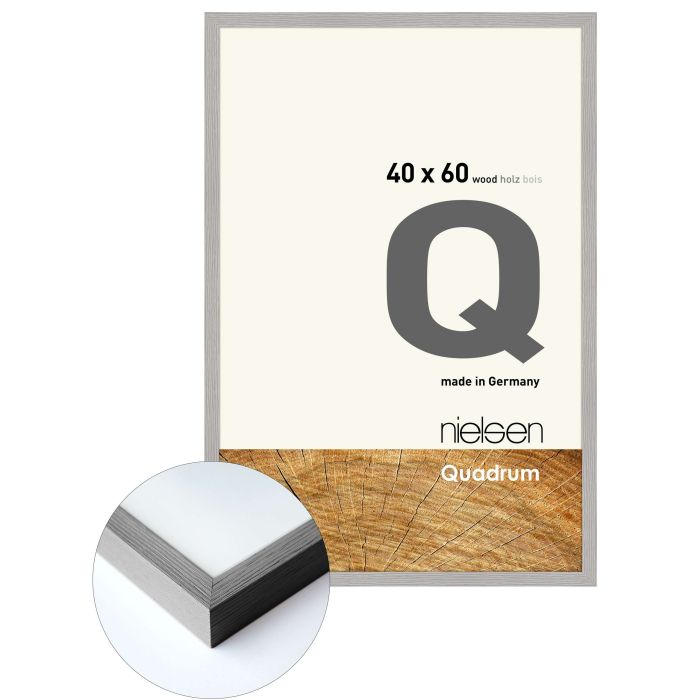 Holz Bilderrahmen Quadrum, 40 x 60 cm, Hellgrau, matt, Glas
