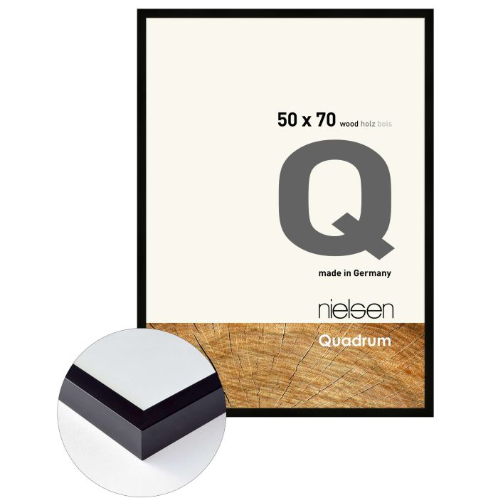 Holz Bilderrahmen Quadrum, 50 x 70 cm, Schwarz, matt, Glas