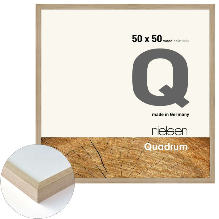 Holz Bilderrahmen Quadrum, 50 x 50 cm, Hellbraun, matt, Glas