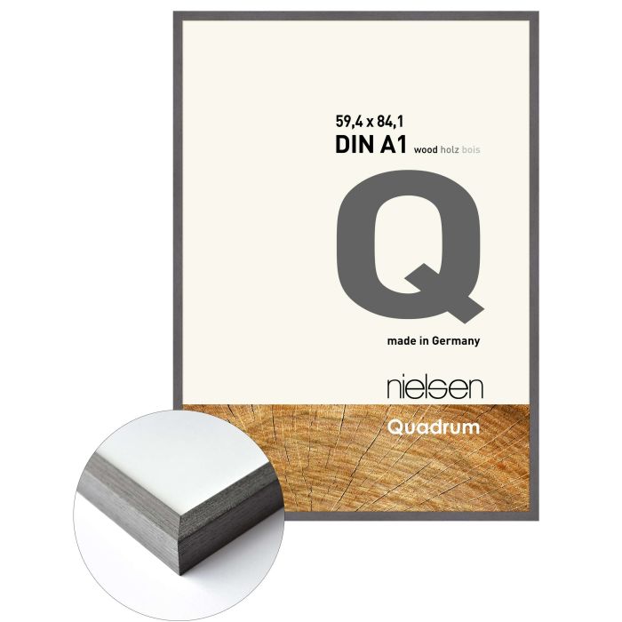 Holz Bilderrahmen Quadrum, 59,4 x 84,1 cm (A1), Grau, matt, Glas