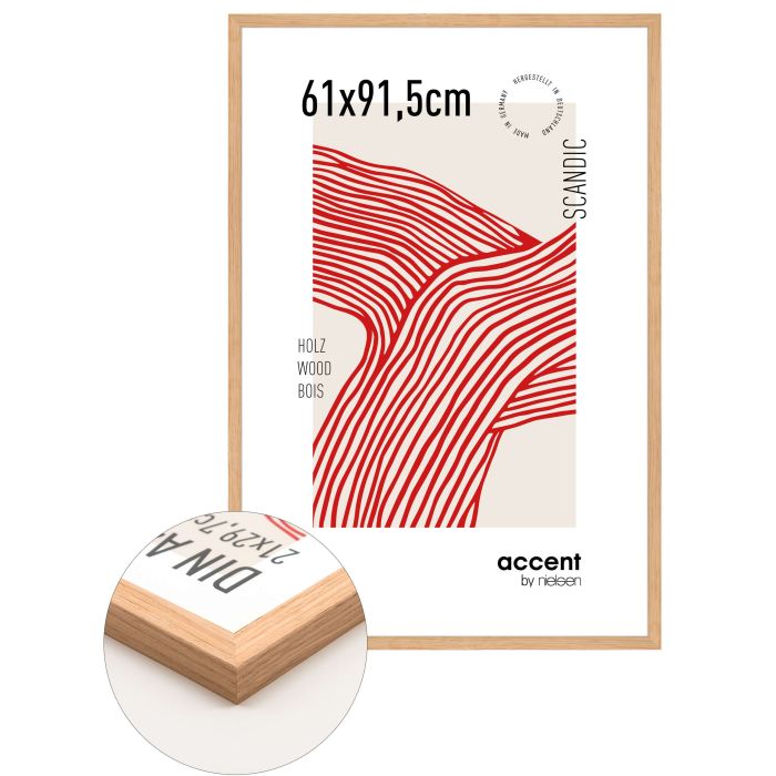 Holz Bilderrahmen Scandic, 61 x 91,5 cm, Hellbraun, matt, Glas