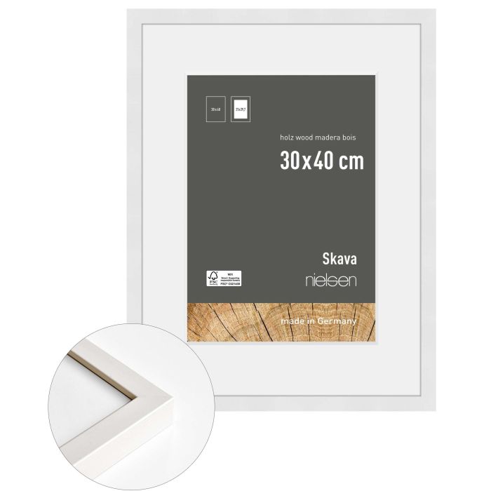Holz Bilderrahmen Skava, 30 x 40 cm, Weiß, matt, Glas