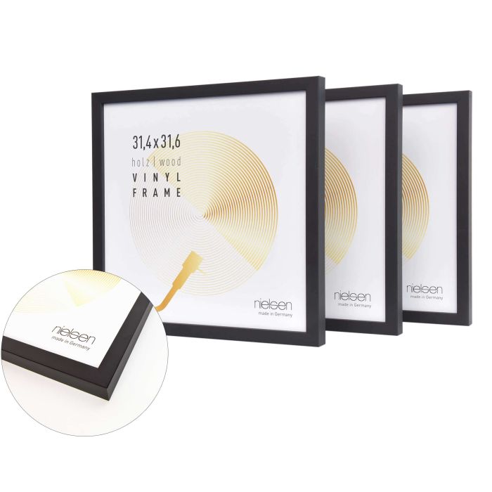 Holz Bilderrahmen Vinyl Wood, 31,4 x 31,6 cm (3er Set), Schwarz, matt, Kunstglas