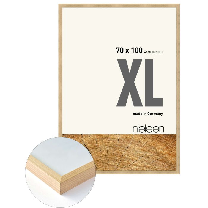 Holz Bilderrahmen XL, 70 x 100 cm, Hellbraun, matt, Glas