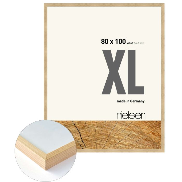 Holz Bilderrahmen XL, 80 x 100 cm, Hellbraun, matt, Glas