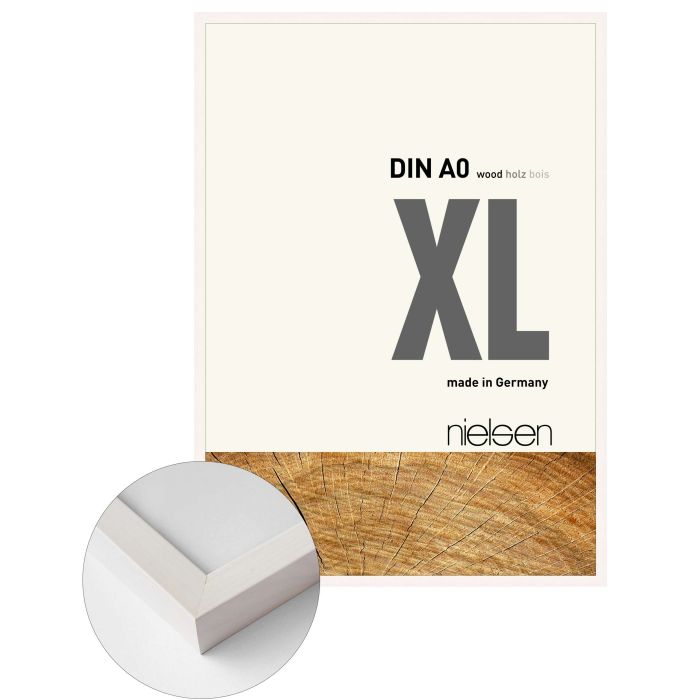 Holz Bilderrahmen XL, 84,1 x 118,9 cm (A0), Weiß, matt, Glas