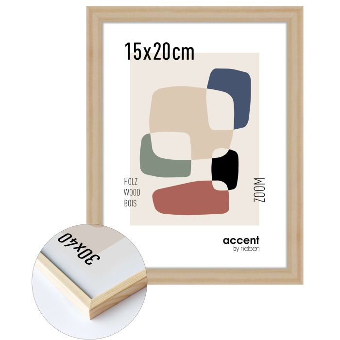 Holz Bilderrahmen Zoom, 15 x 20 cm, Hellbraun, matt, Glas