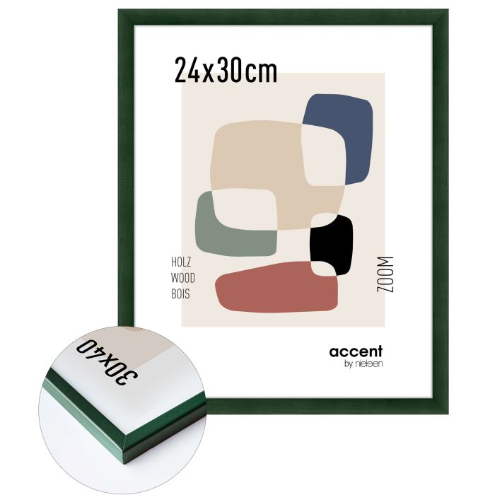 Holz Bilderrahmen Zoom, 24 x 30 cm, Dunkelgrün, matt, Glas